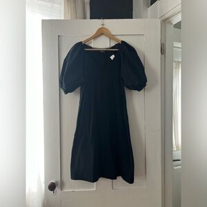 Maeve By Anthropologie NWT Cottagecore Black V Neck Puff Sleeve Midi Dress Sz S